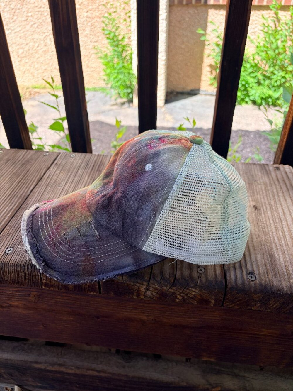 hand dyed mesh back distressed trucker hat unisex ice dyed